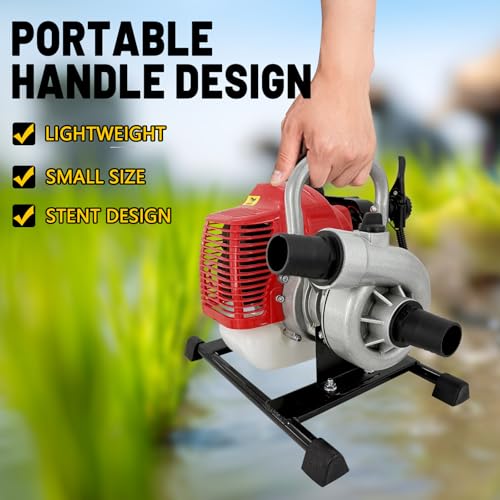 Gas Water Pump 1.5 Inch 2 Stroke,52cc Gas Powered High Pressure Pump 131ft Lift And 19.7ft Suction 1.7kw,Trash Water Pump Irrigation Pump For Farmland Garden