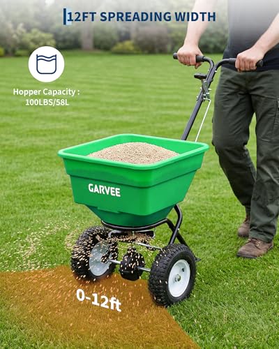 100 LBS Walk Behind Push Broadcast Spreader, 12FT Spreading Width - size: 100 LBS