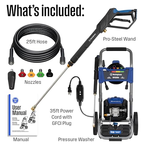 Westinghouse WPX3000e Electric Pressure Washer, 3000 Max PSI and 1.76 Max GPM, Induction Motor, Onboard Soap Tank, Spray Gun and Wand, 5 Nozzle Set, for Cars/Fences/Driveways/Homes/Patios/Furniture - style: 3000 Max PSI