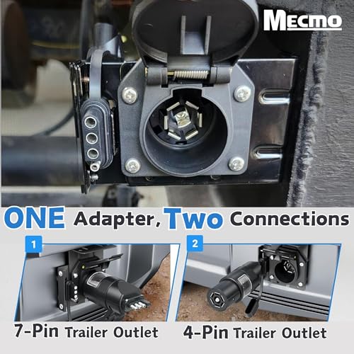MECMO Multi-Tow 4-Way Flat to 7-Way RV Blade and 4-Way Flat Female End Trailer Wiring Adapter Connector Kit, 4 Pin Vehicle-Side Trailer Light Plug to Dual-output 7 Blade & 4 Flat with Mounting Bracket
