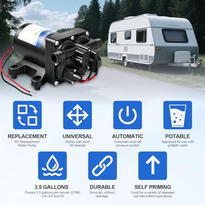 ECO-WORTHY 12V RV Water Pump, 3.5 GPM, 55 PSI, Self Priming Water Pump with Pressure Switch, 4-Chamber Fresh Water Pump for Boat Marine Camper Truck Shower Sprayer - color: Black 3