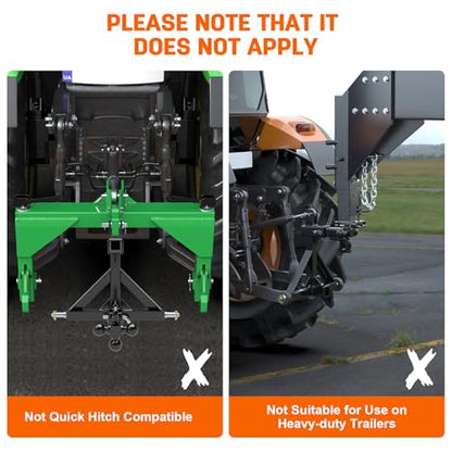 Black 3 Point Hitch Receiver with Dual 2” Receiver Fit Category 1 Tractors