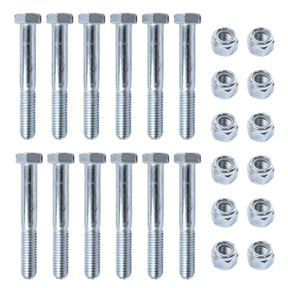 12Pcs Grade 5 Shear Bolts for Rotary Cutters 1/2" x 3-1/2" with Nylock Nuts
