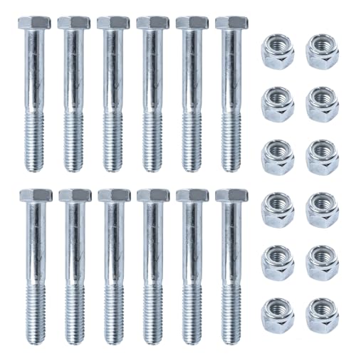 12Pcs Grade 5 Shear Bolts for Rotary Cutters 1/2" x 3-1/2" with Nylock Nuts