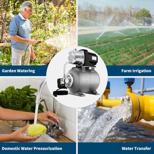 Lanchez 1.6HP Shallow Well Garden Pump, Stainless Steel Irrigation Pump, 1340 GPH, Automatic Water Booster Jet Pump for Home, Garden, Lawn,Irrigation, 115V, Matte black - color: Matte Black