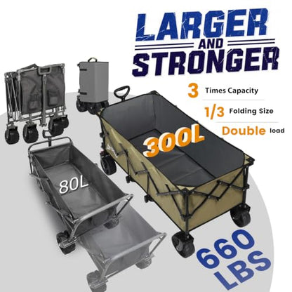 Sekey 300L Extended Collapsible Wagon, 660 lb Capacity, 48 in Long - color: Khaki