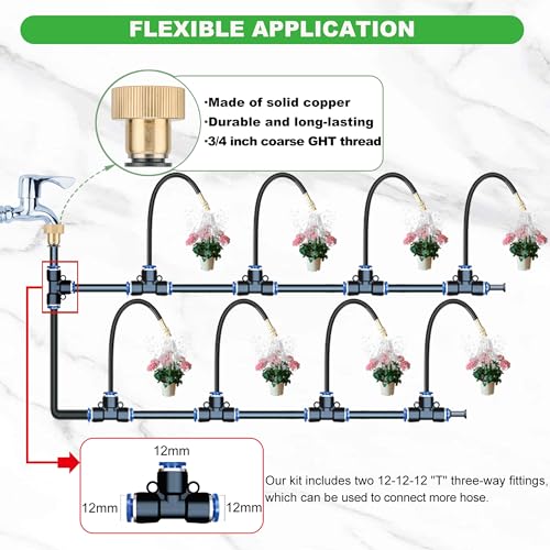 98 Ft Drip Irrigation System,360°Bendable Drip Irrigation Kit,25 Nozzles and 27 Quick Connectors,Automatic Garden Irrigation System,Adjustable Atomizing System for Plants, Greenhouse,Yard,Lawn