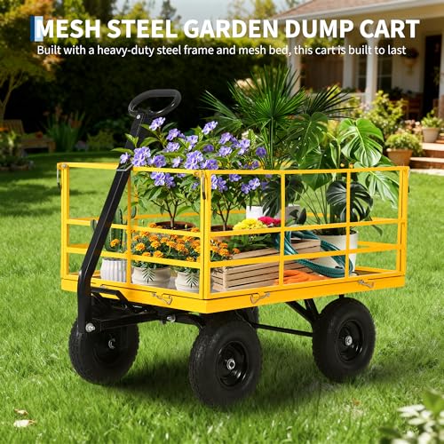 Garvee 1500 LB Garden Dump Cart, Heavy Duty Metal Utility Wagon ATV Trailer - color: Yellow, size: 1500 Lbs Dump