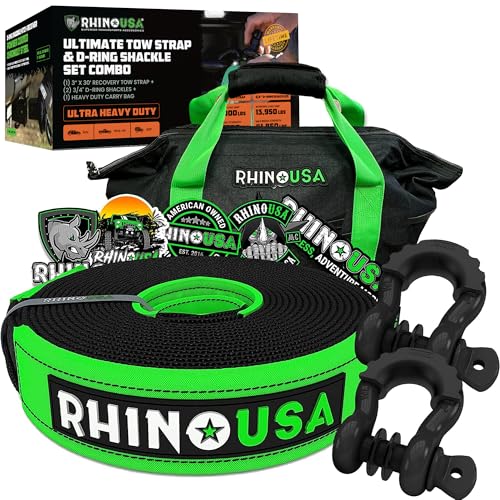 Rhino USA Recovery Combo Kit - 30ft Tow Strap & D-Ring Shackles - color: 30' Strap + Shackles