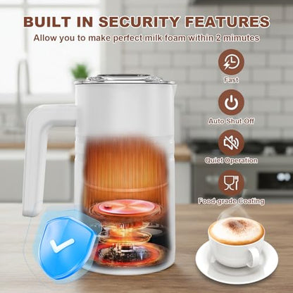 4 in 1 Electric Milk Frother Automatic Hot & Cold Foam Maker Auto Shut-Off Durable Stainless Steel Milk Frother Silent Working Easy to Clean for Hot Chocolate (White-With Digital Display) - color: White-A