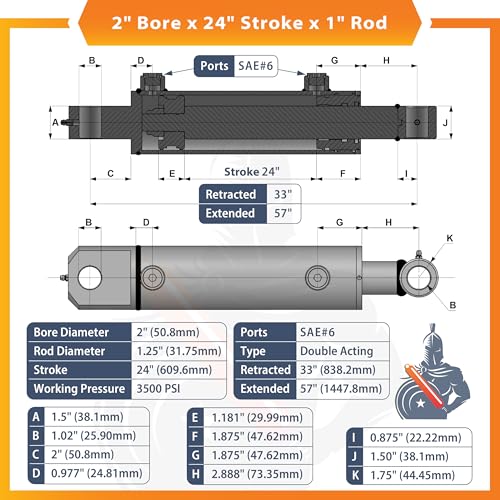 2x24 Hydraulic Cylinder - 2" Bore, 24" Stroke Double Acting Welded Tang Universal Hydraulic Cylinder (2x24) - size: 2x24