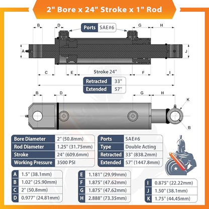 2x24 Hydraulic Cylinder - 2" Bore, 24" Stroke Double Acting Welded Tang Universal Hydraulic Cylinder (2x24) - size: 2x24