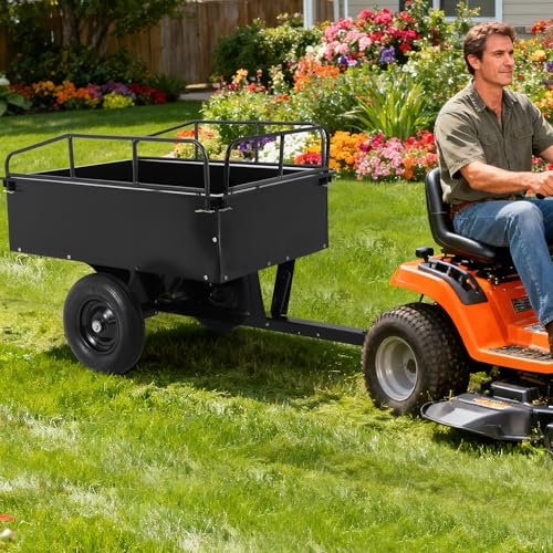 750LBS Heavy Duty Tow Behind ATV Trailer Dump Cart, Lawn Tractor Trailer