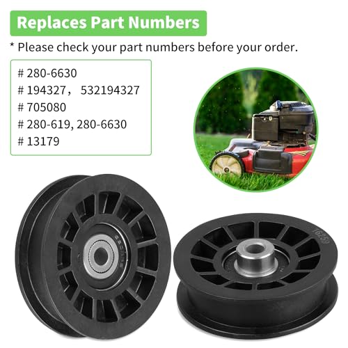 194327 Flat Idler Pulley Fit for Craftsman Riding Mower - Flat Pulley Fit for HU A riens Pou LAN Craftsman YT4000 YS4500 Lawn Tractor with 42" 54" Deck, Replace 532194327 280-6630, 2 Pack
