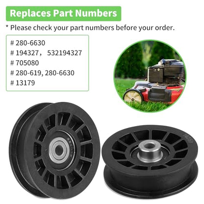 194327 Flat Idler Pulley Fit for Craftsman Riding Mower - Flat Pulley Fit for HU A riens Pou LAN Craftsman YT4000 YS4500 Lawn Tractor with 42" 54" Deck, Replace 532194327 280-6630, 2 Pack