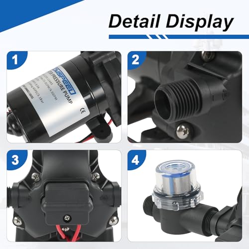RV Water Pump, 12V DC 4.0 GPM 45 PSI, Self-Priming Diaphragm Pressure Pump - size: 4.0-12V-45