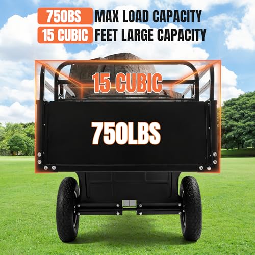 KUAFU Heavy Duty ATV/UTV Trailer Dump Cart Universal 750LBS 15 Cu.Ft Tow
