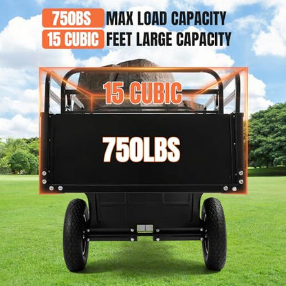 KUAFU Heavy Duty ATV/UTV Trailer Dump Cart Universal 750LBS 15 Cu.Ft Tow