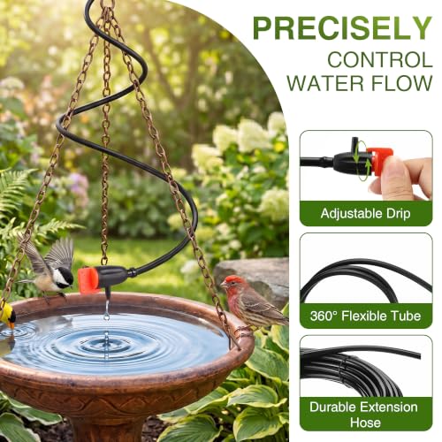 Saillong 36Ft Bird Bath Dripper Kit, Adjustable Outdoor Drip, No Bracket - size: 33 ft Water Pipe, style: No Bracket