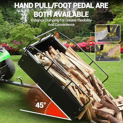 Heavy Duty ATV Trailer Steel Dump Cart, 750 Lbs 15 Cubic Feet Tow Behind Steel Dump Cart, Garden Utility Trailer Yard Trailers with Removable Sides for Riding Lawn Mower Tractor - color: Yellow