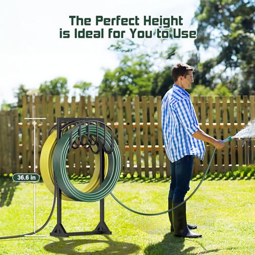 HeroicLion Garden Hose Holder Holds 2 x 151FT Hoses, Heavy-Duty Metal Freestanding Hose Stand Hanger with Stable Base, Rustproof Double Water Hose Holders for Outside Yard Lawn Farm, Black - color: Black-36.6 inch Height