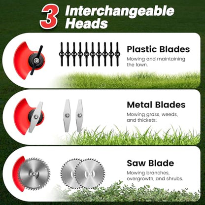 ALSO GO 24V Electric Weed Wacker with Wheels, Grass Trimmer Cordless - color: Bright Red