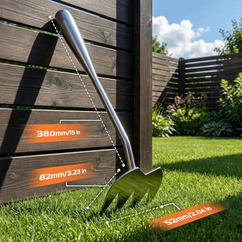 Weed Puller Tool, Heavy-Duty Stainless Steel Garden Hand Weeding Tool - size: 4-tooth