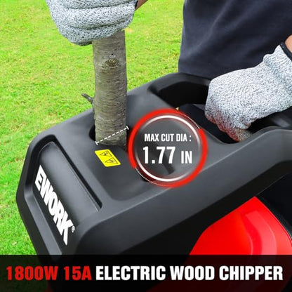EWORK 15 Amp Electric Wood Chipper Shredder, Max 1.77" Cutting Diameter - color: Red