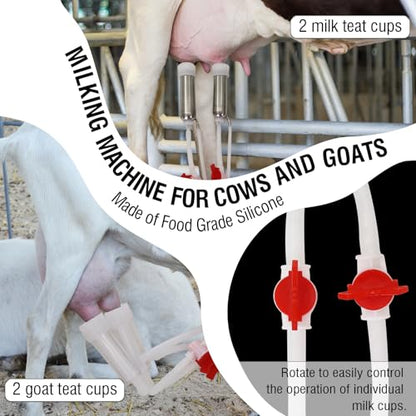 2-in-1 Goats and Cows Milking Machine Upgrade 3.7Gal/14L | Electric Adjustable Vacuum Pulsation Milker, 5200mAh Battery Built-in Rechargeable & Stainless Steel Bucket & 4 Cups (14L) - size: 14L