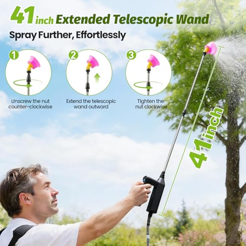 Battery Powered Backpack Sprayer 2.6Gallon, Electric Sprayer with 3-Adjustable Sprayings, Battery Indicator, 5 Nozzles, 41" Retractable Wand, Rechargeable Garden Sprayer for Weed, Lawn&Yard - size: 2.6 Gallon