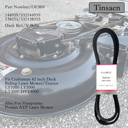 144959 Deck Belt Mower V-Belts 532144959 Compatible with 130801 532130801 Craftsman Poulan 42" DYT4000 LT1000 T1000 LT1500 LT3000 DLT3000，Not fit 160855 YT3000 LT2000，1/2" X 95" - size: 1/2" x 95-1/2"