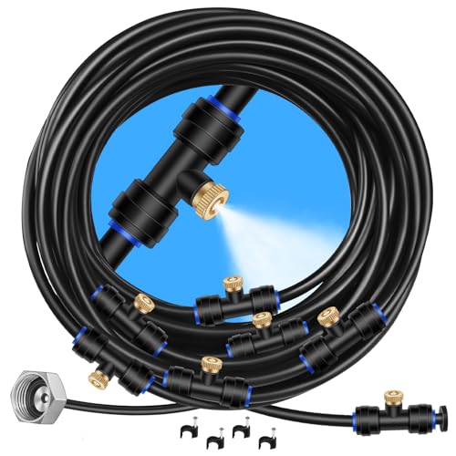 GOXAWEE Misting Cooling System, 26FT (8M) Mist Line, 7 Brass Mister Nozzles