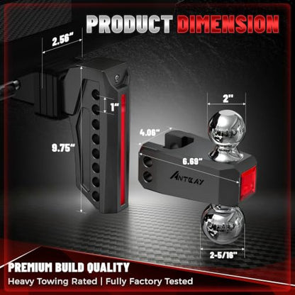 Adjustable Trailer Hitch, Fits 2.5" Receiver, 7" Drop/Rise - color: Black, size: 2.5"-7drop