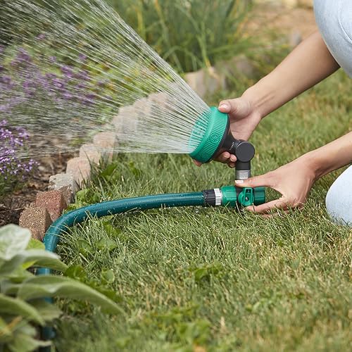 Gilmour Adjustable Spot Sprinkler with Spike Base, Pivoting Multi Pattern Sprinkler Head for Targeted Coverage in Flower Beds and Vegetable Gardens