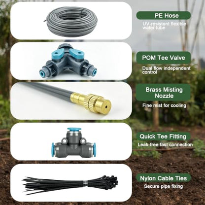 Drip Irrigation System, 200FT 1/4“ Universal Tubing, 360° Adjustable Copper Nozzle, Quick Connect Leak-Proof Watering System, DIY Garden Irrigation Kit for Outdoor Plants Greenhouse Roof Cooling - size: 200ft Set