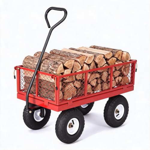 400 lb Heavy-Duty Steel Garden Cart Wagon on Wheels - color: Red