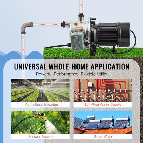 VEVOR 3/4HP SUS304 Stainless Steel Shallow Well Jet Pump, 115 Volt, 18.5 GPM 131 FT Maximum Head Irrigation Water Pump, for Agricultural Garden Irrigation System High-Rise Water Supply Shower Booster - style: 3/4HP SUS304
