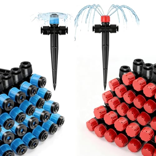 20 Pack Two Way Quick Connect Drip Emitters Set for 1/4" Irrigation Tubing, Adjustable 360 Degree Water Flow Irrigation Sprayer Vortex Emitter+Stream Dripper for Garden Watering System - color: Double Head Emitters-20P