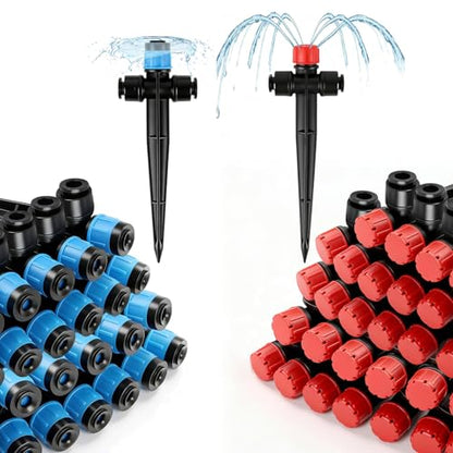 20 Pack Two Way Quick Connect Drip Emitters Set for 1/4" Irrigation Tubing, Adjustable 360 Degree Water Flow Irrigation Sprayer Vortex Emitter+Stream Dripper for Garden Watering System - color: Double Head Emitters-20P