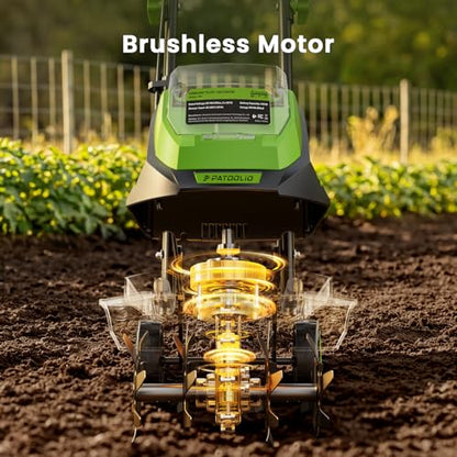40V Cordless Electric Tiller for Soil Cultivation with 2×4.0Ah Batteries
