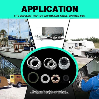 2 Sets 3500lb Trailer Bearing Kit L68149 L44649 Trailer Axle Kit,Boat Trailer Bearing Kit 171255TB Seal Fits for 1-3/8'' to 1-1/16'' Trailer Wheel Bearings 1.98" Dust Caps and Rubber Plugs Cotter Pins - color: l68149-2Sets