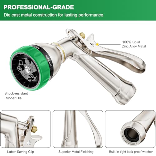 FANHAO Upgraded 100% Metal Garden Hose Nozzle Heavy Duty, 7 Spray Patterns - color: Green, size: Multi-Pattern