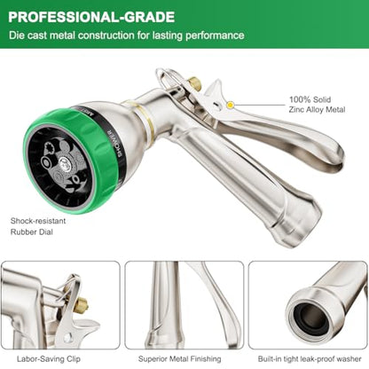 FANHAO Upgraded 100% Metal Garden Hose Nozzle Heavy Duty, 7 Spray Patterns - color: Green, size: Multi-Pattern