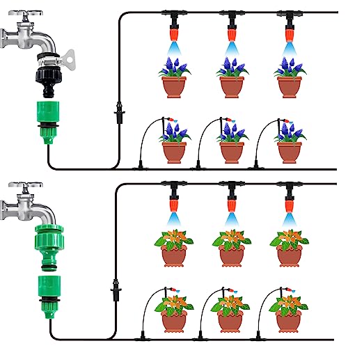 MIXC 50FT Drip Irrigation System, Misting System with 20 Adjustable Nozzles - size: 50FT