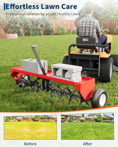 48" Tow Behind Lawn Plug Aerator with Universal Hitch, Red - color: Red-48 Inch