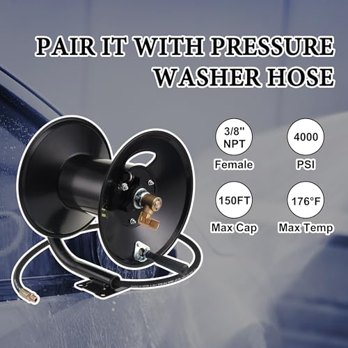 M MINGLE High Pressure Washer Hose Reel 150ft x 3/8" / 300ft x 1/4" - size: 150FT