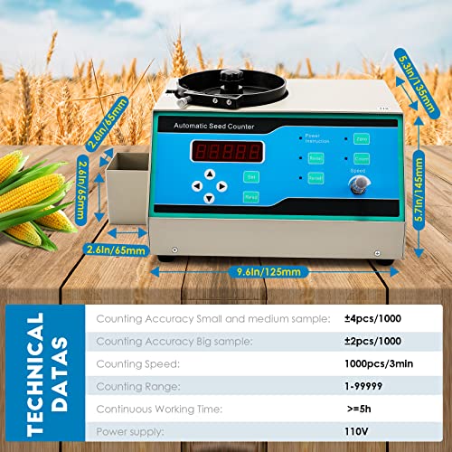 CGOLDENWALL New Automatic Seeds Counter Machine Microcomputer Automatic Counting Instrument for Various Shapes Cereals Seeds Blue (with Clearance Adjustment Knob)