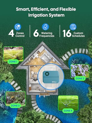 Smart Sprinklers Controller WiFi, Irrigation Controller Easy Use App Enabled, 4 Zone + 16 Plans, Save Water Auto Skip Rain, Freeze & Wind, 10 Minutes Install - color: Light Blue