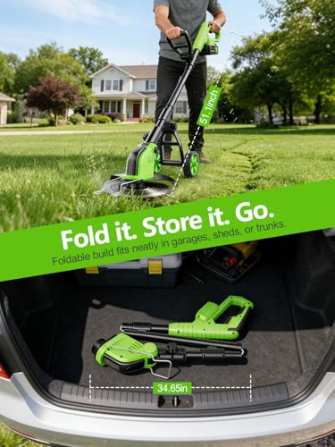 12-Inch Battery Powered String Trimmer with Wheels, 800W Brushless 4-in-1