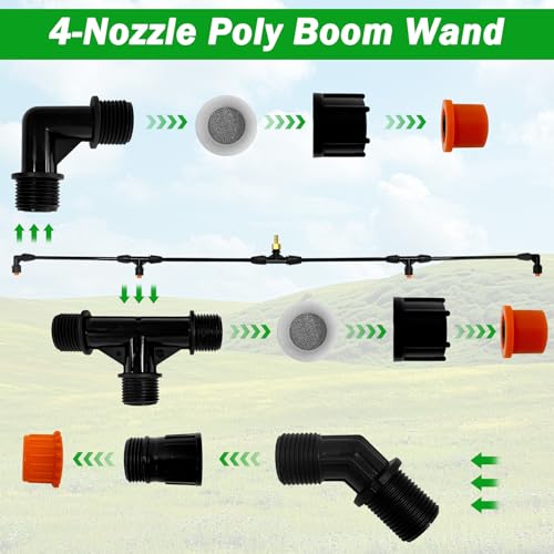 4 Nozzles Sprayer Boom Kit with 3/8" Brass Fitting Sprayer Boom Wand